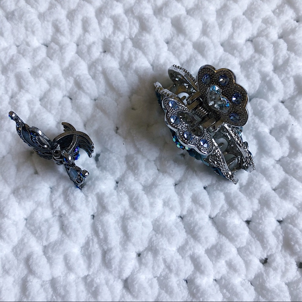 Blue Crystal Rhinestones Hair Clips - Picture 3 of 3